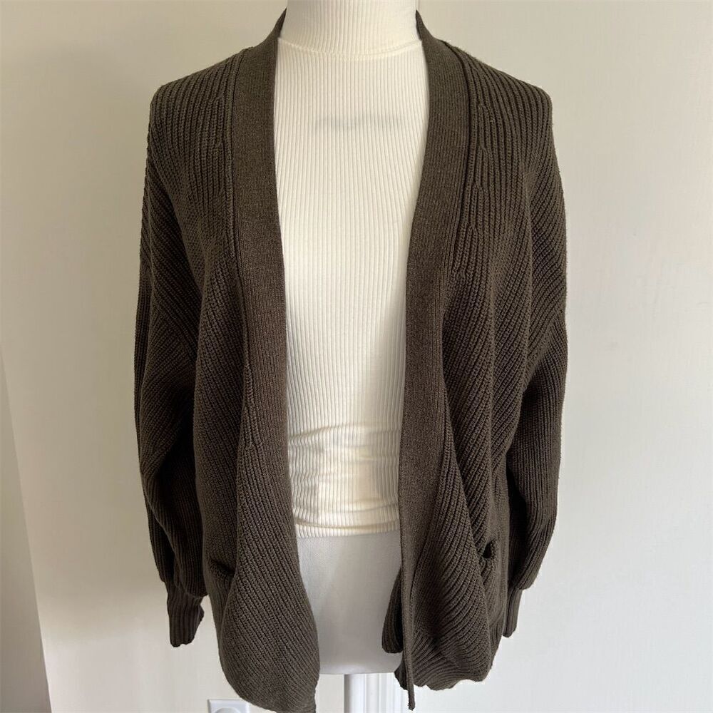 PAPER LABEL S Olive Green Cable Knit Cardigan